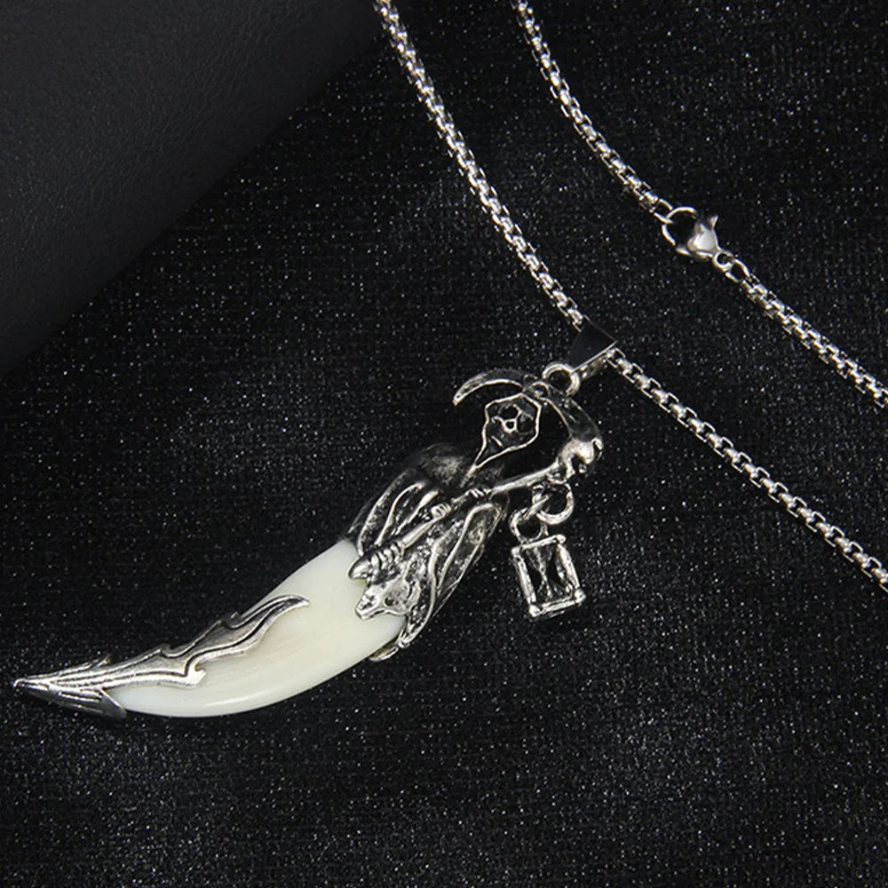 1pcs Creative Men's Necklace Pendant Horror Theme Skeleton Death Reaper Scythe Necklace Halloween Party Accessories Vera Lux