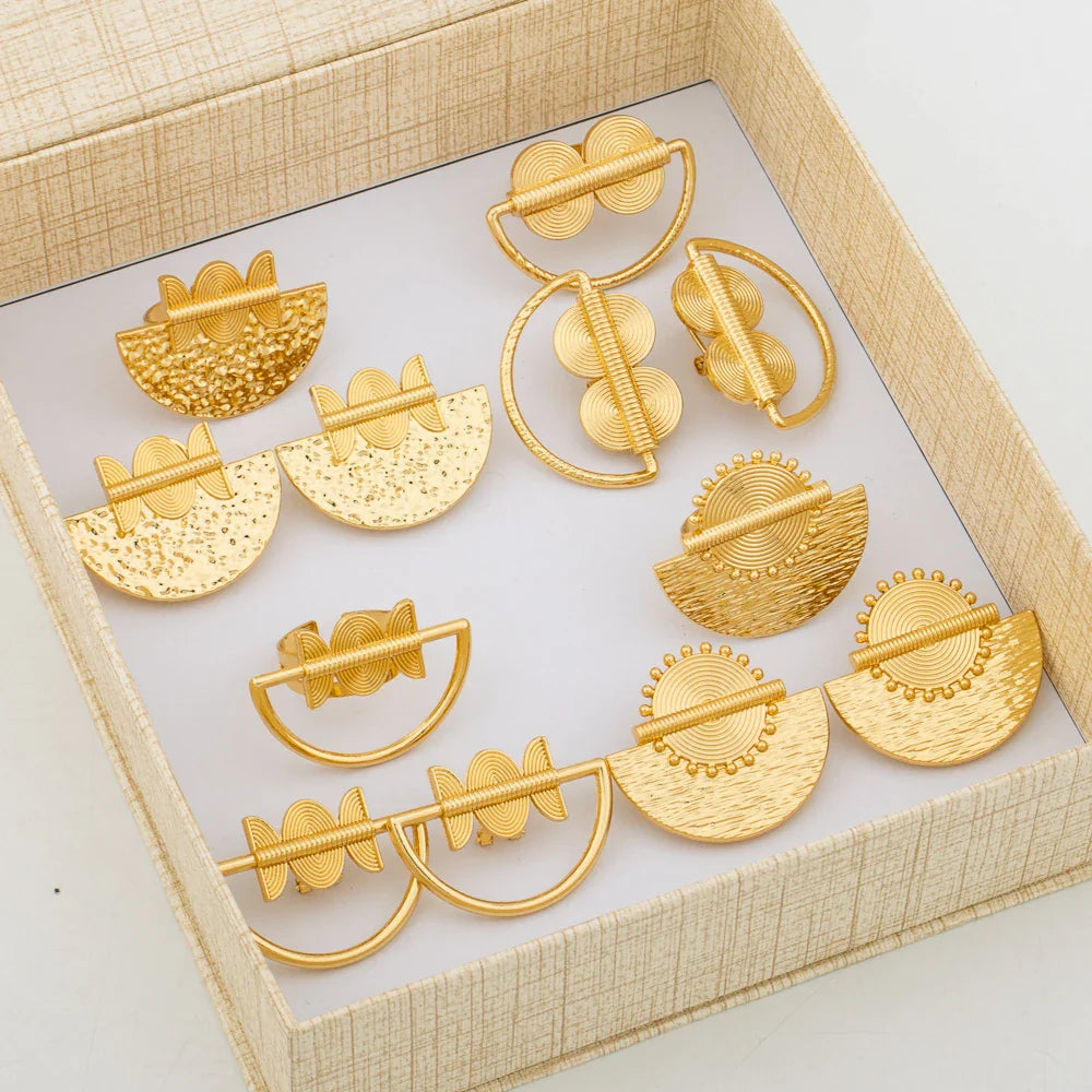 Trend Earrings and Ring Jewelry Set with Gifts Box 18k Gold Plated Clip Earrings and Finger Ring Set for Party Engagement Bride Vera Lux