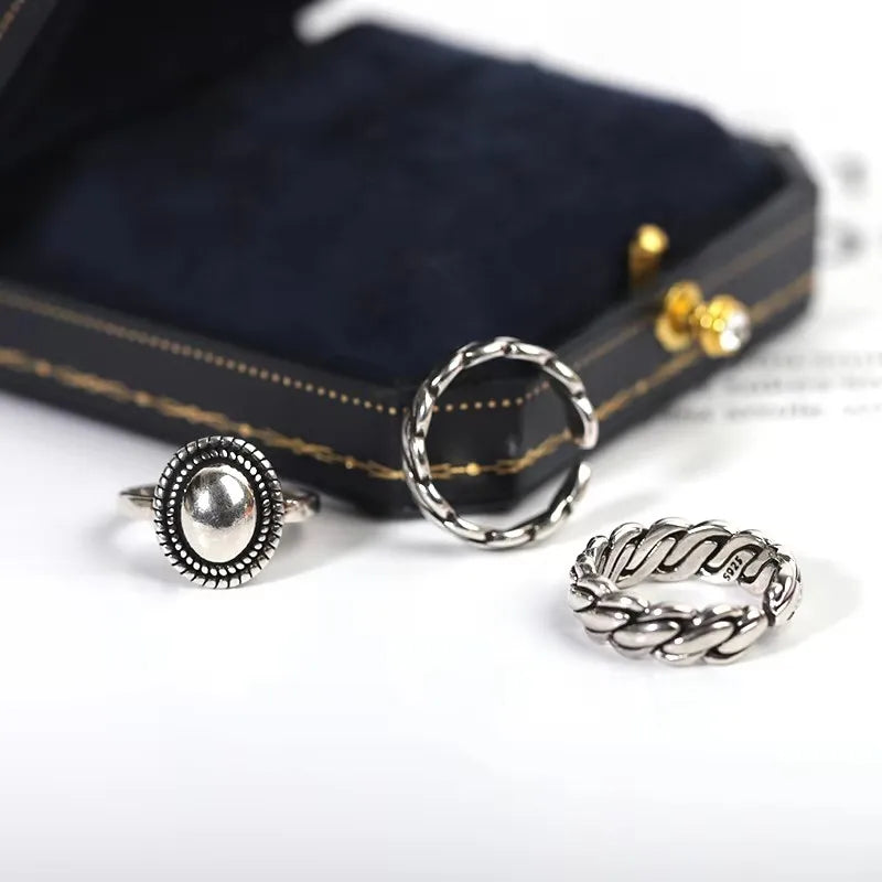 925 Sterling Silver Rings Couples Accessories INS Fashion Vintage Twist Design Round Shape Geometric Thai Silver Jewelry Vera Lux
