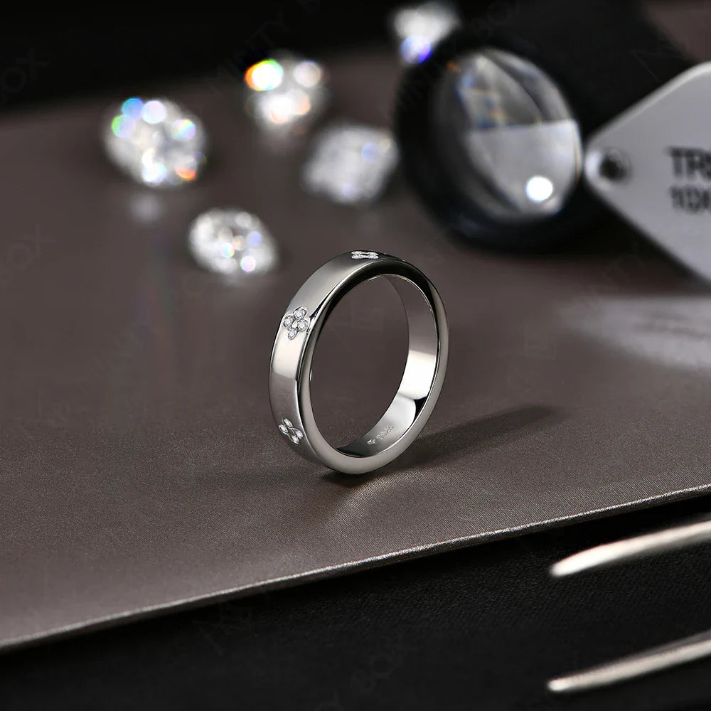 MINTYBOX Clover Moissanite 18k Gold Plated Diamond Wedding Band Ring For Women S925 Silver Engagement Party Fine Jewelry Gift Vera Lux