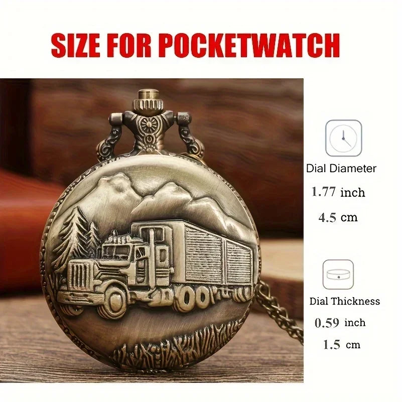 Bronze Big Truck Necklace Quartz Pocket Watch - Vintage Nostalgic Design, Perfect Holiday Gift for Teens Vera Lux
