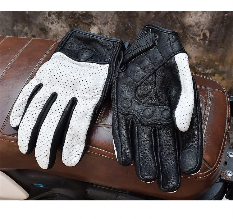 Leather Gloves Retro Biker BikerZoneZ