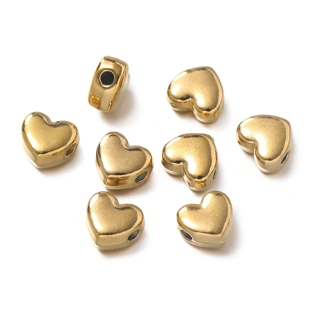 10Pcs/Pack Stainless Steel Various Shape Gold Steel Color Texture Spacer Beads for DIY Bracelet Jewelry Making Accessories Vera Lux