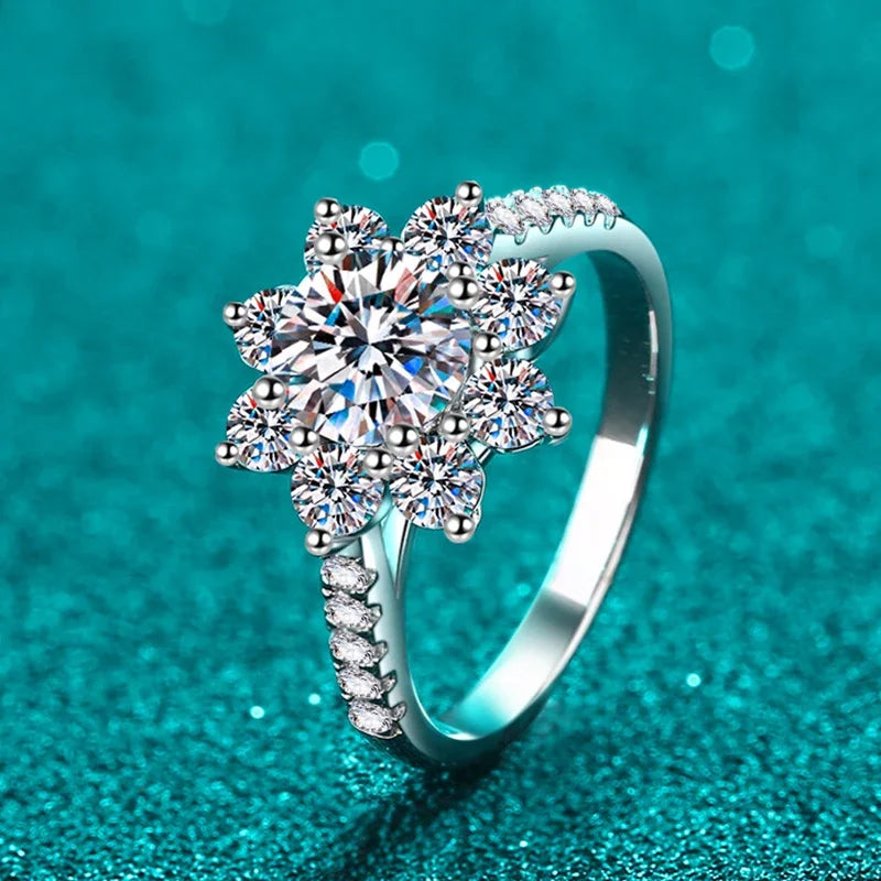 NeeTim 1ct 2ct Moissanite Eternity Ring 925 Sterling Silver with Gold Plated Wedding Flower Lab Diamond Rings For Women Jewelry Vera Lux