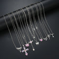 9 Pcs Women's Elegant Zircon Pendants Necklace Set Fashion Pink Color Cross Butterfly Heart Bowknot Necklaces Party Jewelry Gift Vera Lux