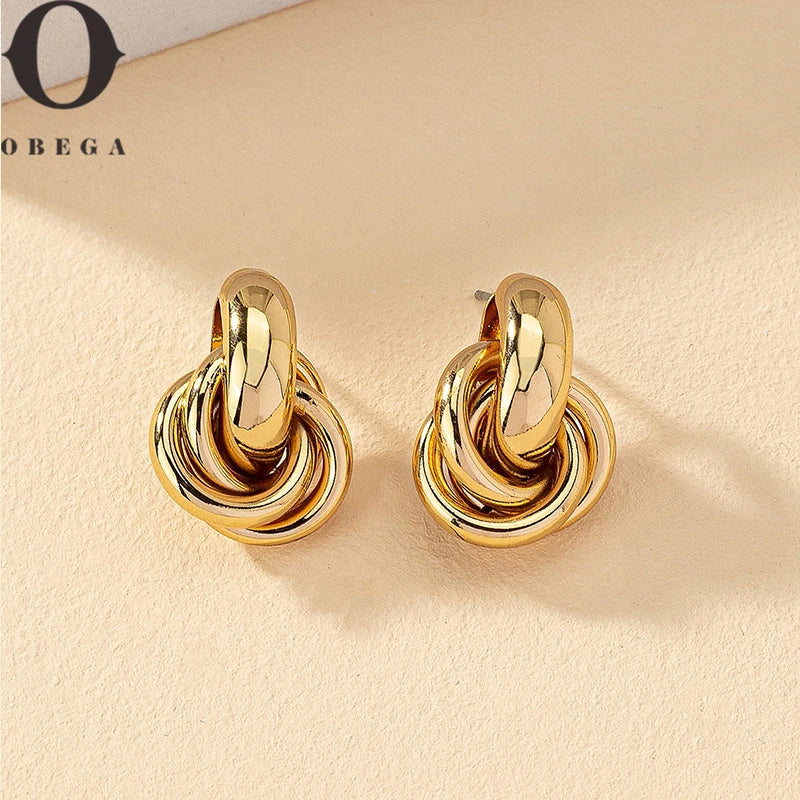 Obega Gold SIlver Color Knot Hoop Earring For Women Shiny Plating Trendy Earring Stud Cute Daily Wear Jewelry Vera Lux