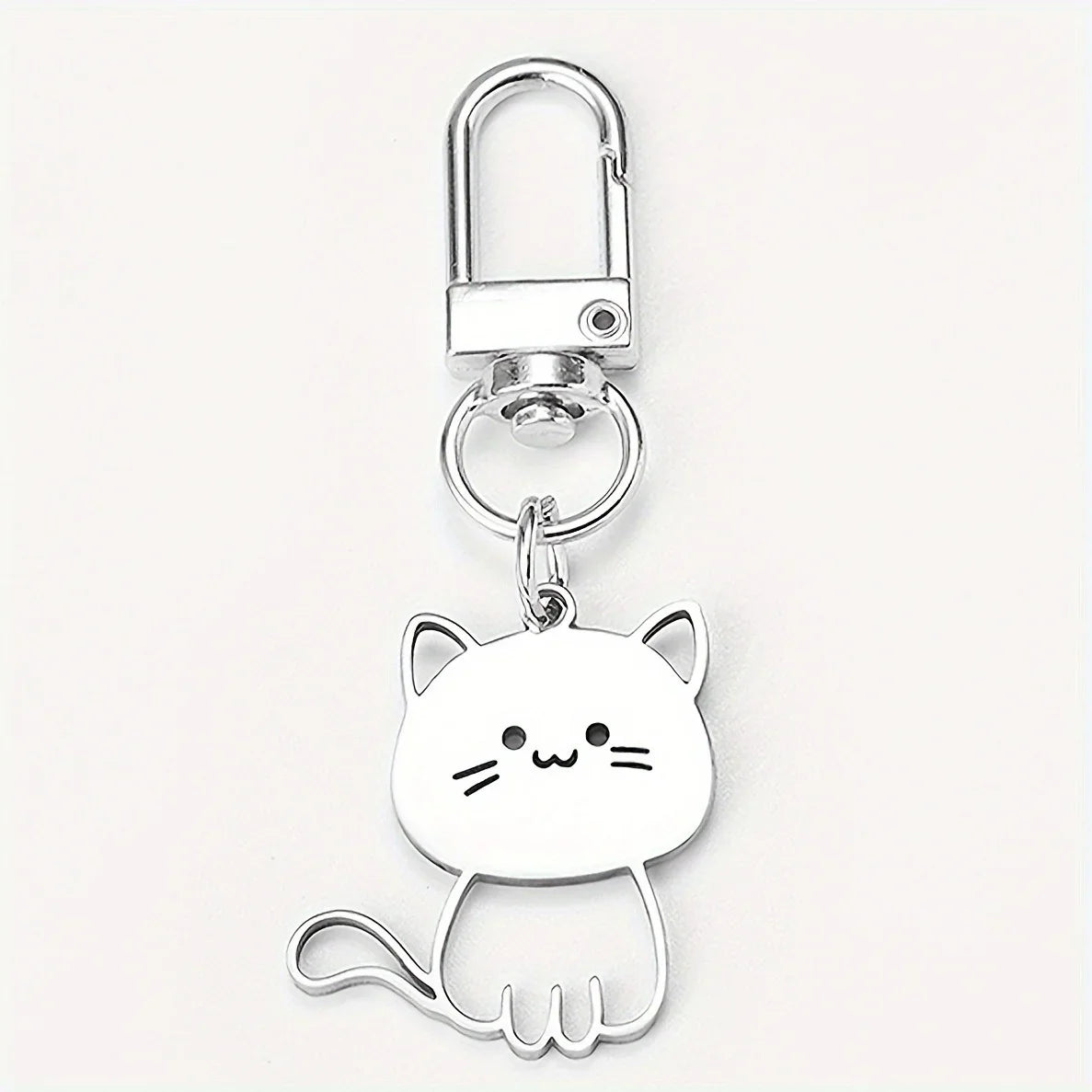 Stainless Steel Lovely Cat Keychain Couple Lover Animal Matching Keyring Cat Eating Fish Pendants Valentine's Day Gifts 2025 New Vera Lux