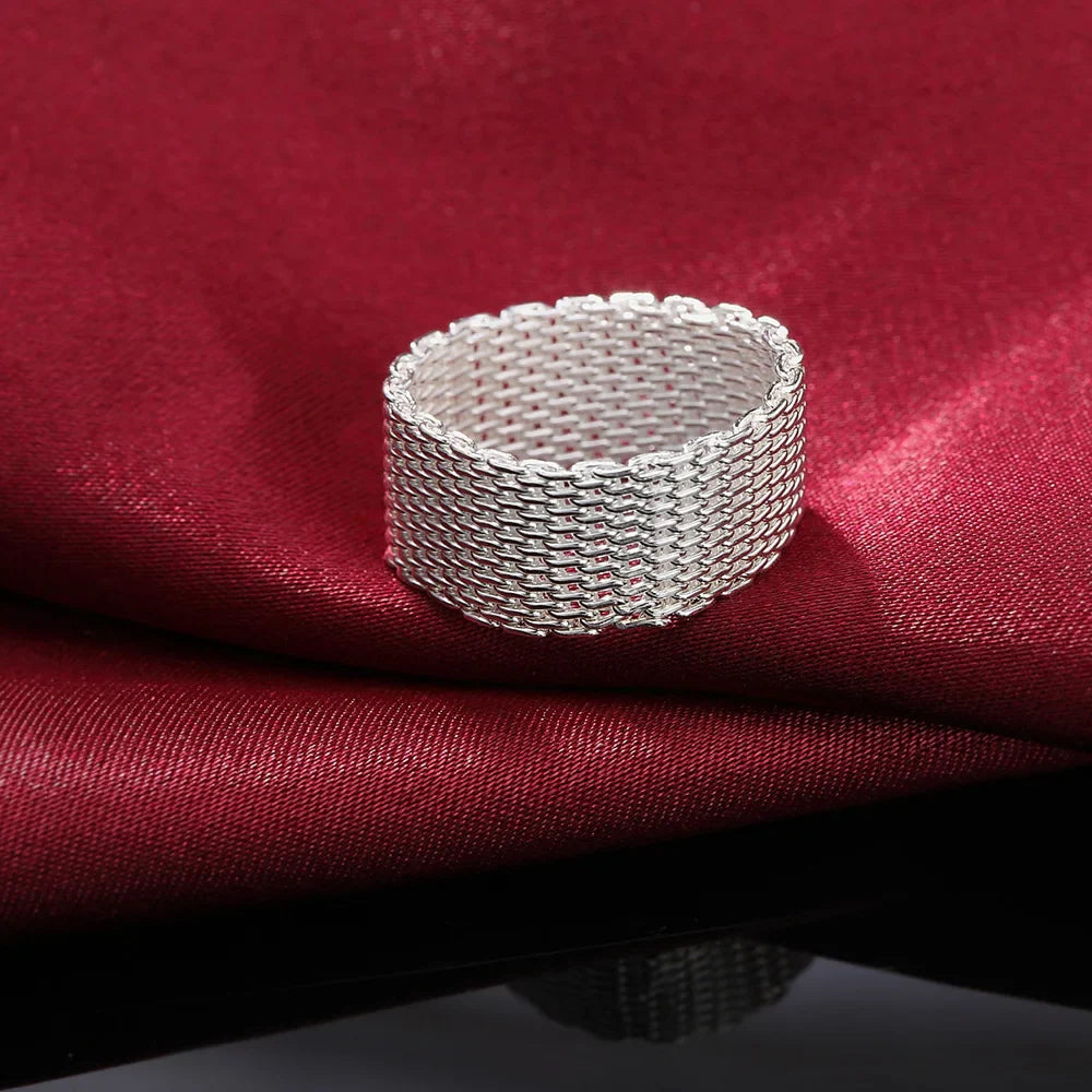 Hot classic 925 Sterling Silver charms Simple Net Rings lady fine Jewelry for Women men Size 6 7 8 9 10 Fashion  Wedding gifts Vera Lux