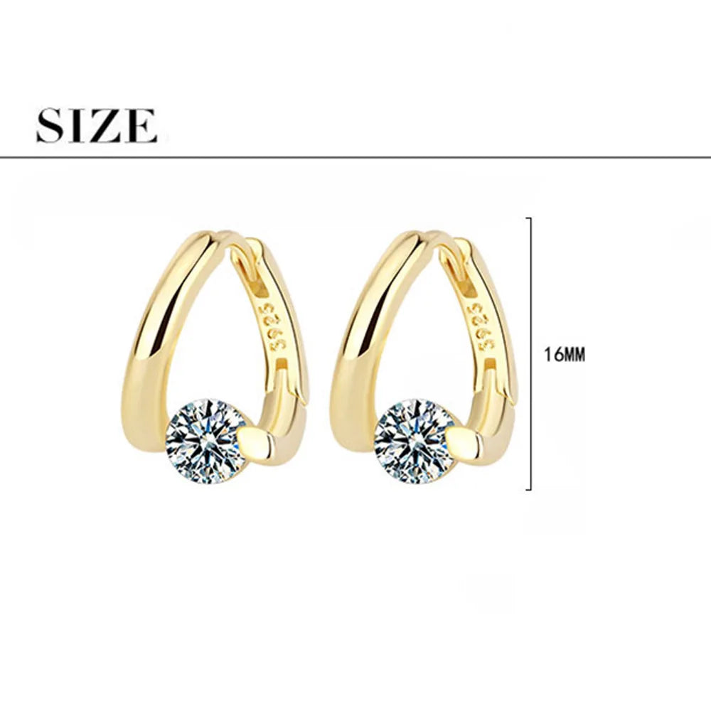 925 Sterling Silver Gold Crystals Simple Earrings For Women Fashion Wedding Luxury Jewelry 2024 Trend Vera Lux