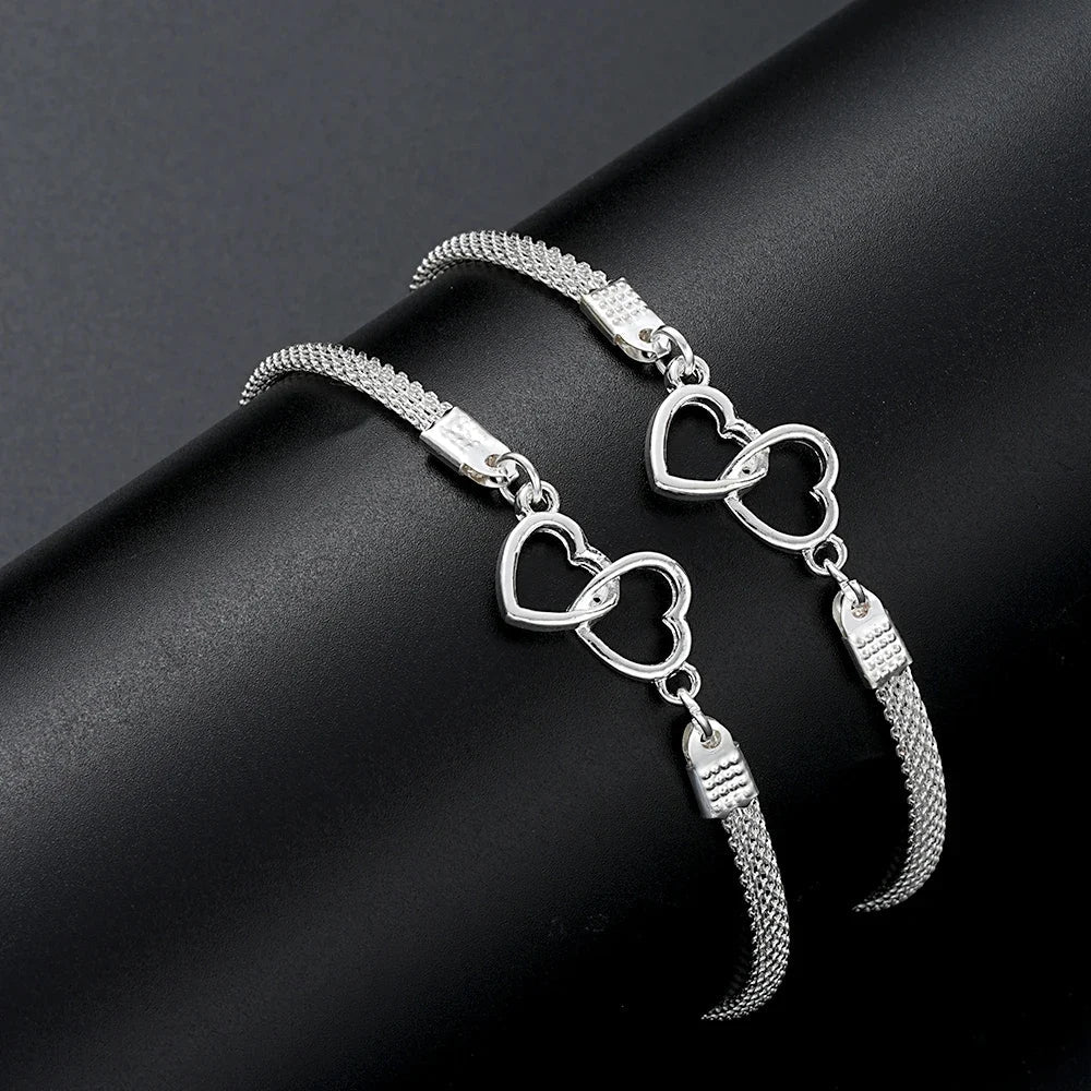 2 Pcs Set Love Heart Couple Bracelets for Women Men Silver Color Double Layer Matching Chain Bracelet Lover Jewelry Gift Vera Lux
