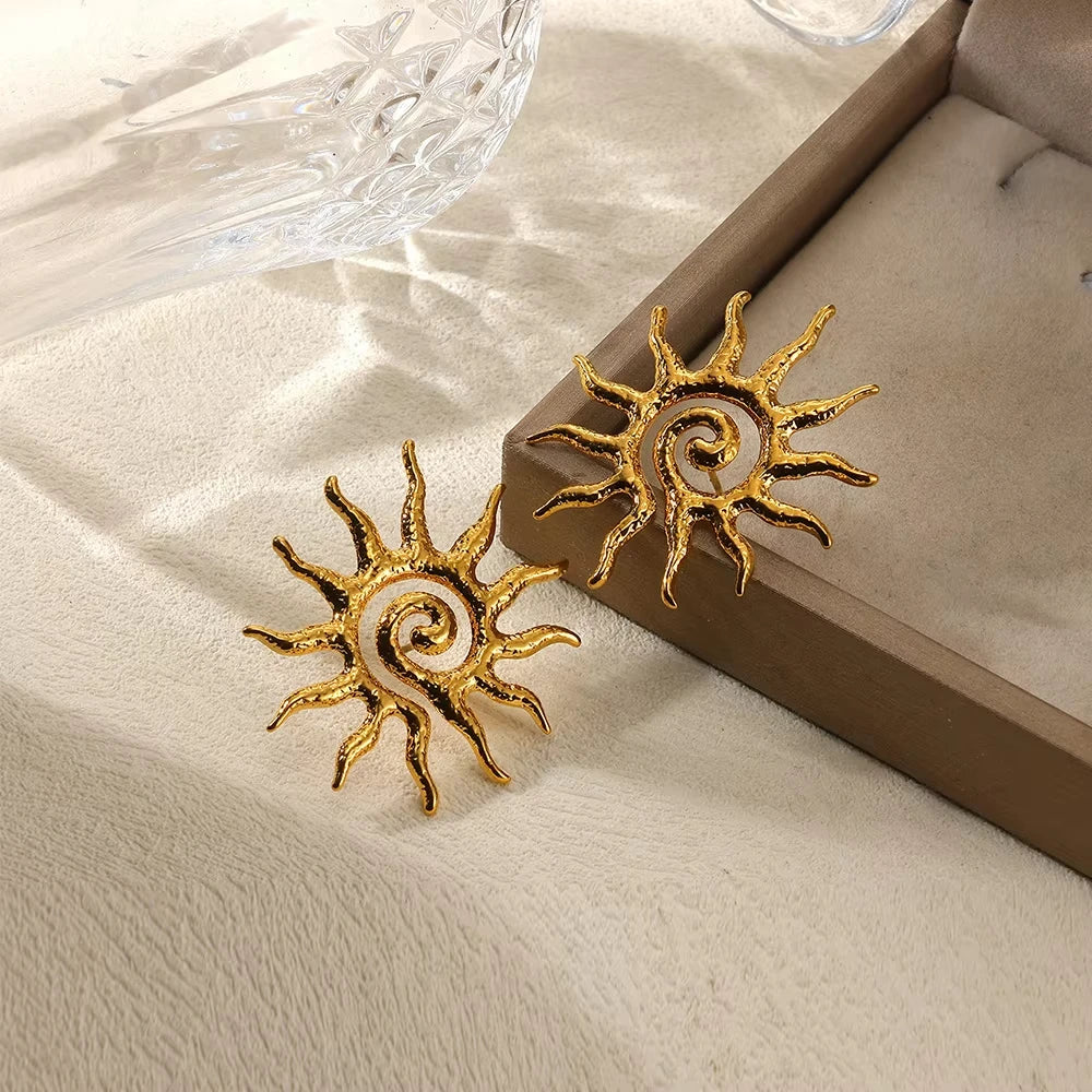 Punk Sun Face Stud Stainless Steel Earrings For Women Gold Color Star Piercing Ear Accessories Femme Gothic Jewelry Party Gift Vera Lux