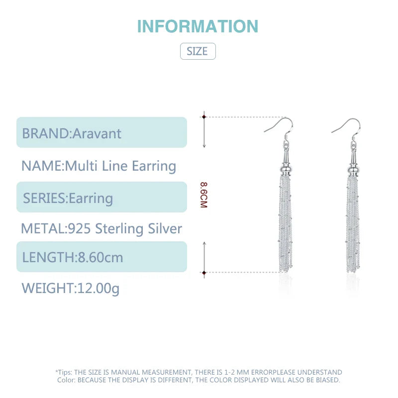 Aravant 925 Silver Multi Chain Long Tassel Drop Earrings For Women Wedding Jewelry Vera Lux