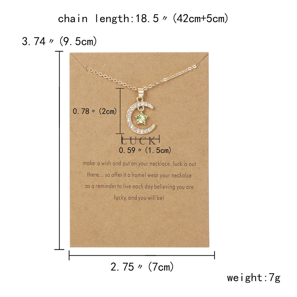 Fashion Moon Star Necklaces For Women 12 Months Crystal Birthstone Pendant Chain Men Trendy Birthday Party Jewelry Gift Vera Lux