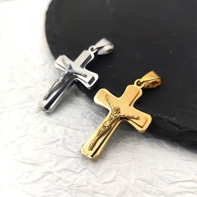 Stainless Steel Jesus Cross Pendant 18K Gold Plated Elegant Christian Symbol Jewelry for Men Women Church Outfit Accent Vera Lux