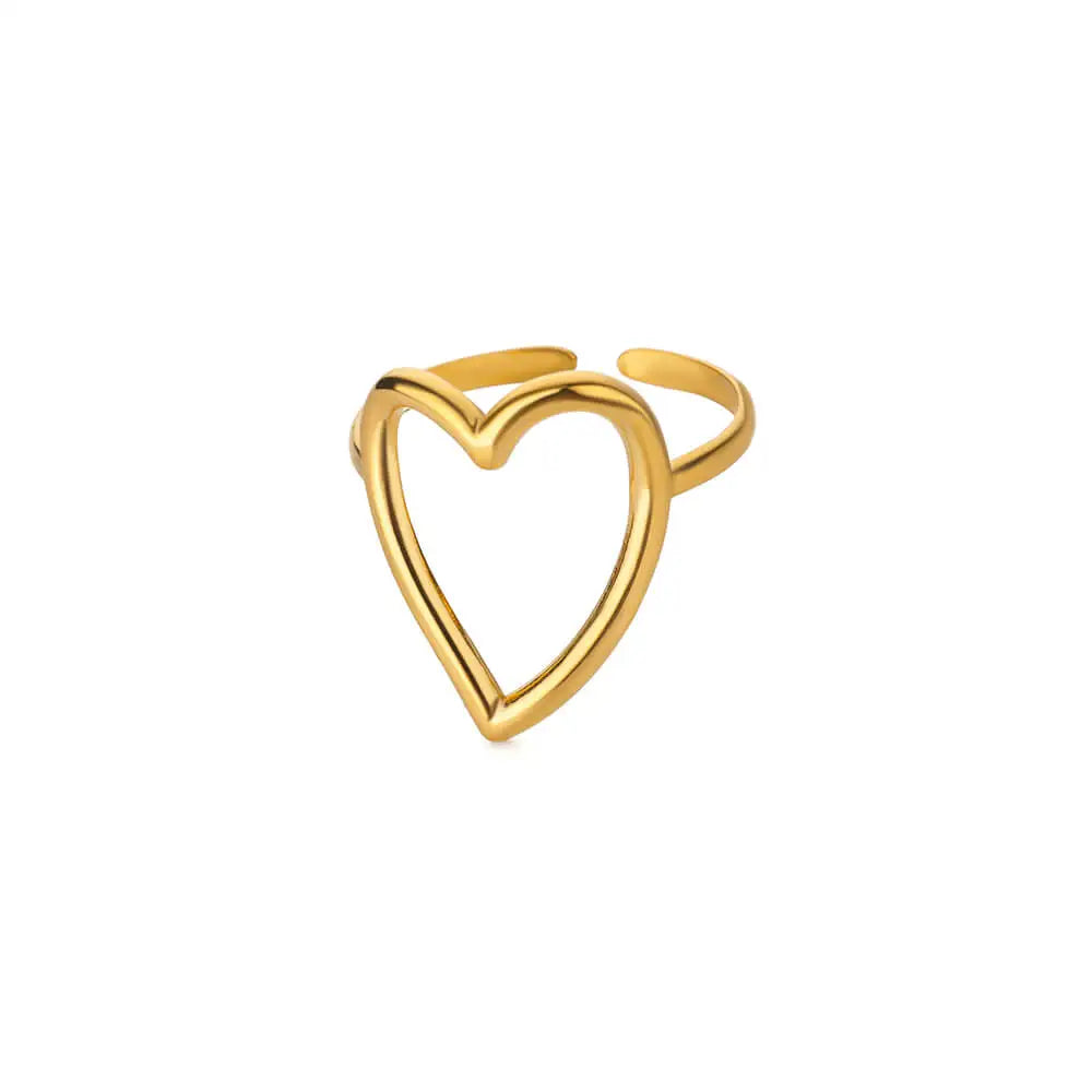 Heart Minimalist Stainless Steel Rings For Women Gold Color Glossy Opening Aesthetic Heart Ring Wedding Party Jewelry Gift BFF Vera Lux