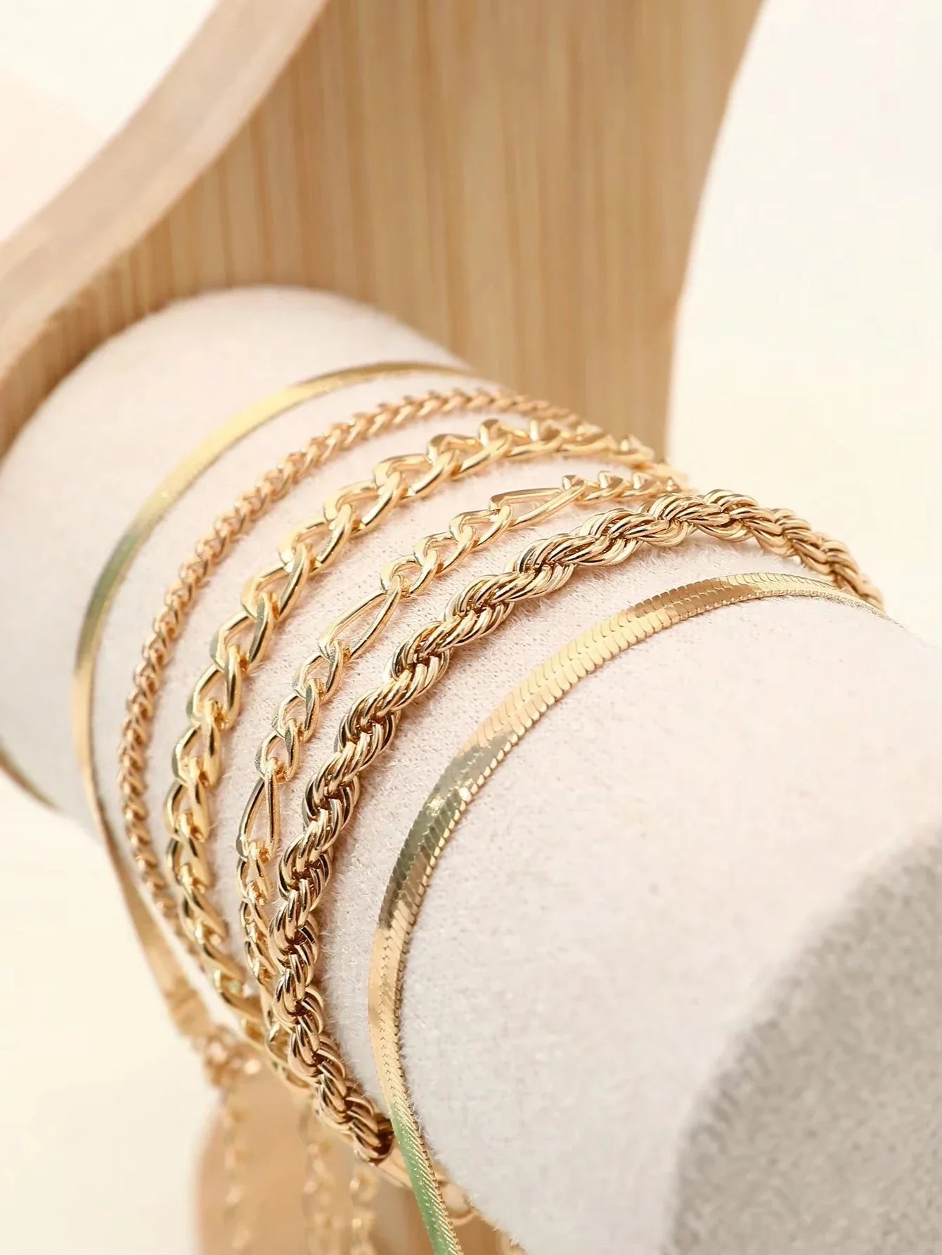 6pcs Fashion Punk Style Simple Cold Tone Chain Fashion Bracelet Set Suitable For Women's Daily Wear Vera Lux