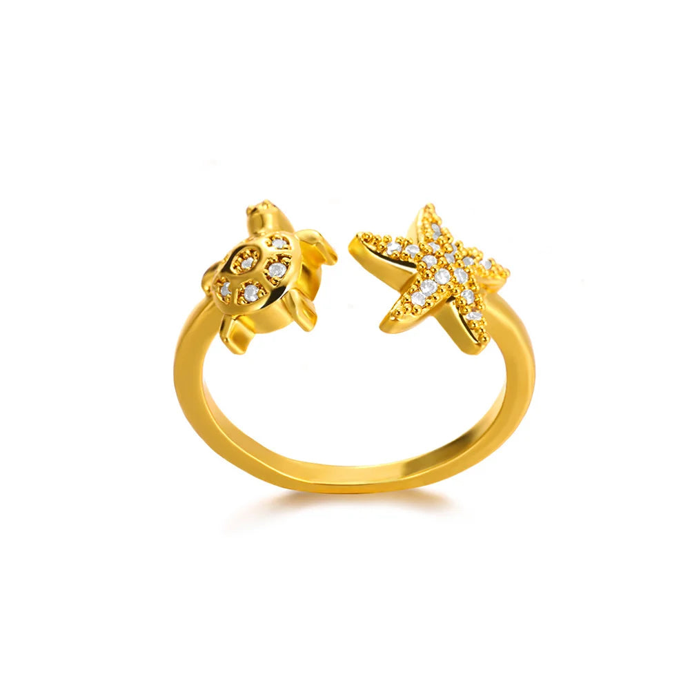 316L Stainless Steel Starfish Shell Rings for Women Gold Color Open Finger Ring Femme Trendy Summer Vacation Ocean Jewelry Gift Vera Lux