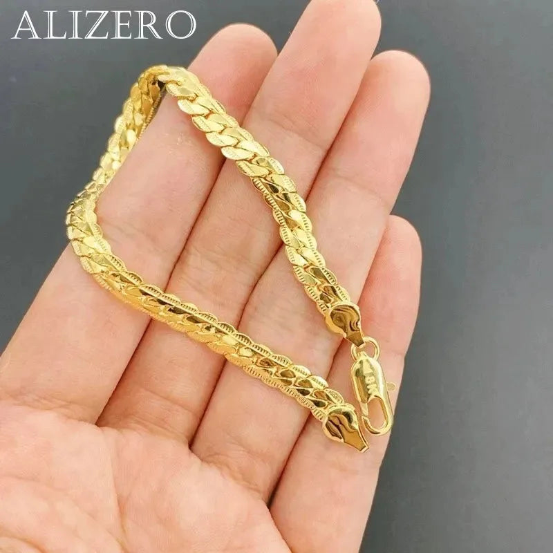 8 Inch 18K Gold Bracelet 5MM Sideways Chain Bracelet For Woman Men Fashion Wedding Engagement 925 Sterling Silver Jewelry Gifts Vera Lux