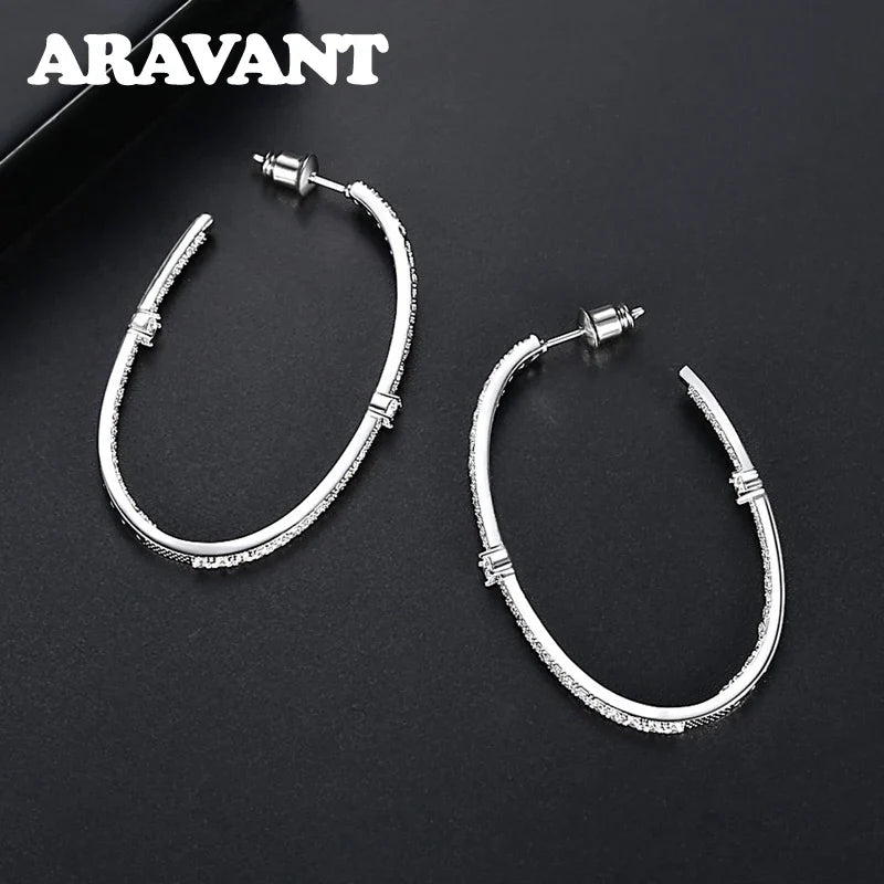 Aravant 925 Silver 48mm Zircon Hoop Earrings For Women Girls Fashion Jewelry Vera Lux