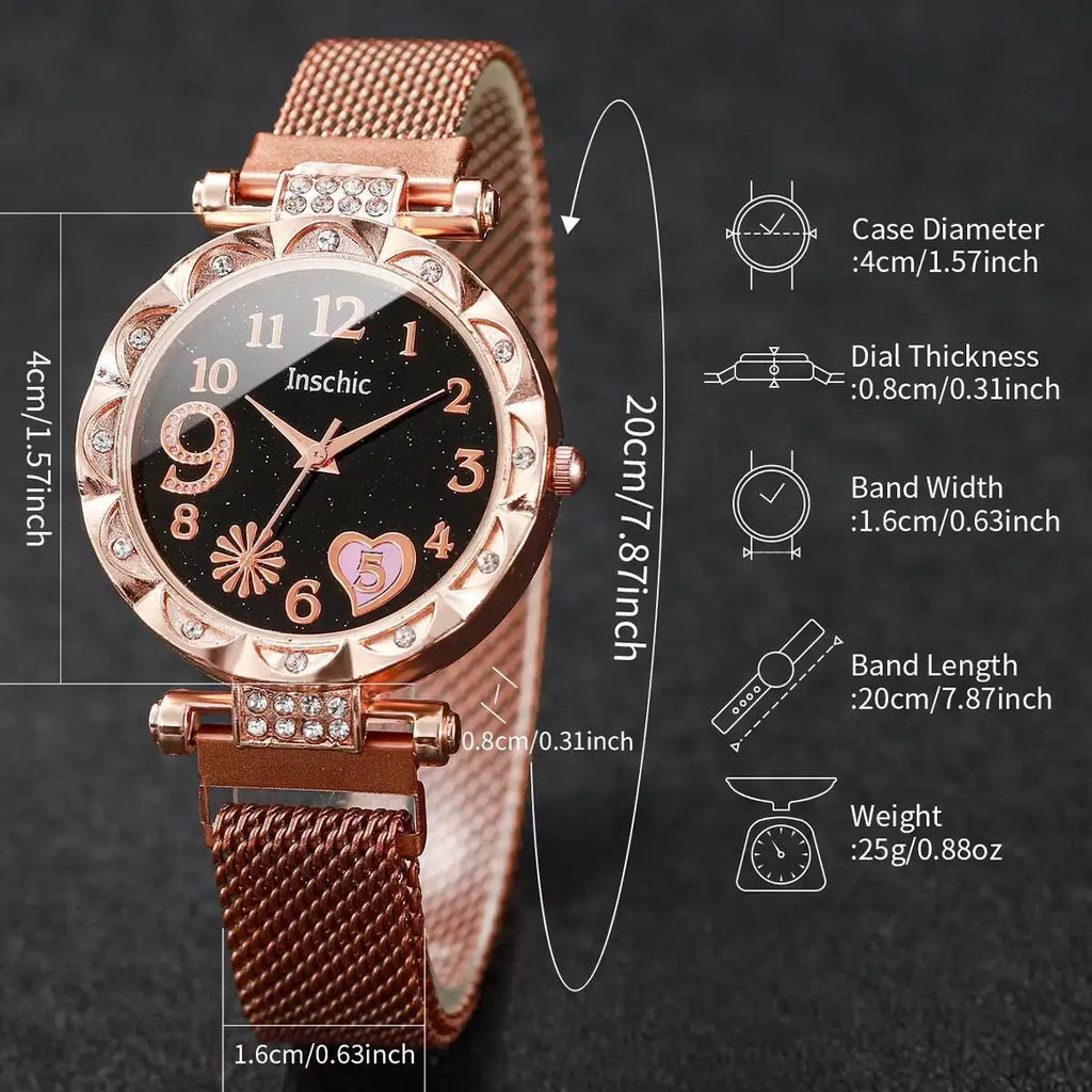 2PCS Fashion Women's Watches Set Magnet Buckle Mesh Strap Analog Quartz Watch Star Bracelet Set Reloj Mujer Vera Lux