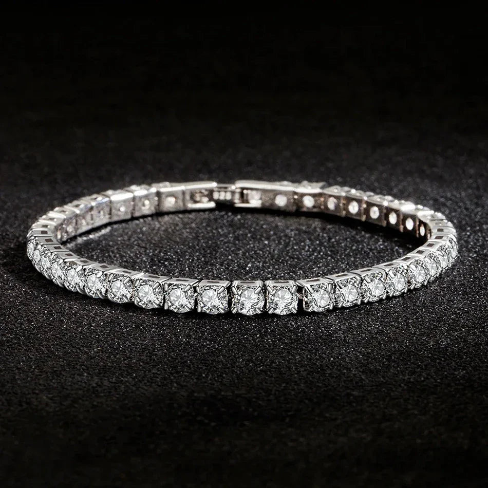 ALIZERO S925 Sterling Silver Bracelet Zirconia Tennis Ball Women Fashion Simple Engagement Wedding Charm Jewelry 4mm 16-23cm Vera Lux