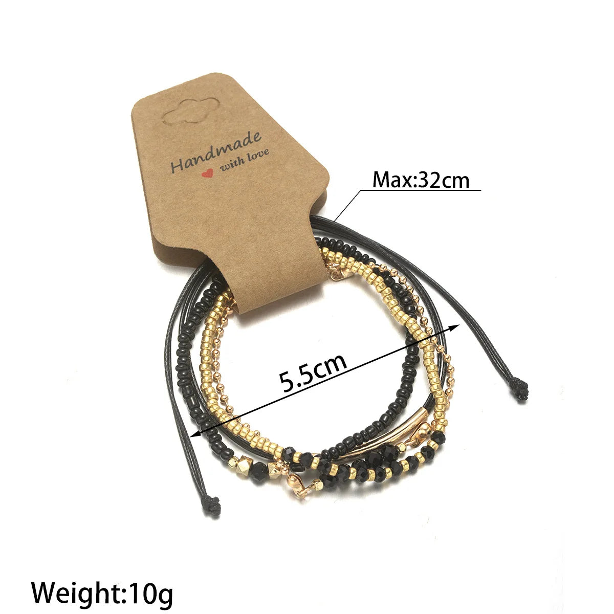 Handmade Black Glass Stone Bracelet Set For Women Simple Braided Rope Beads Chain Bangle Female Fashion Jewelry Accessories Vera Lux