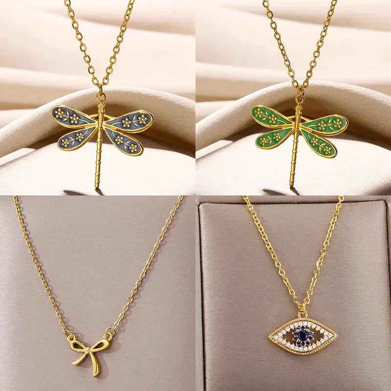 Stainless Steel Dragonfly Necklaces For Women 18K Gold Plated DragonflyPendants Choker  Insect Jewelry Gift Vera Lux