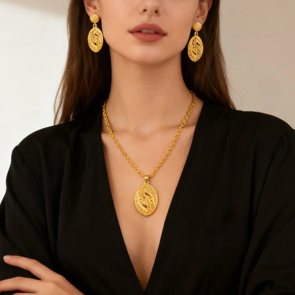 fashion gold jewelry set stainless steel earrings necklaces for women simple Personality gift wedding party Accessories Vera Lux