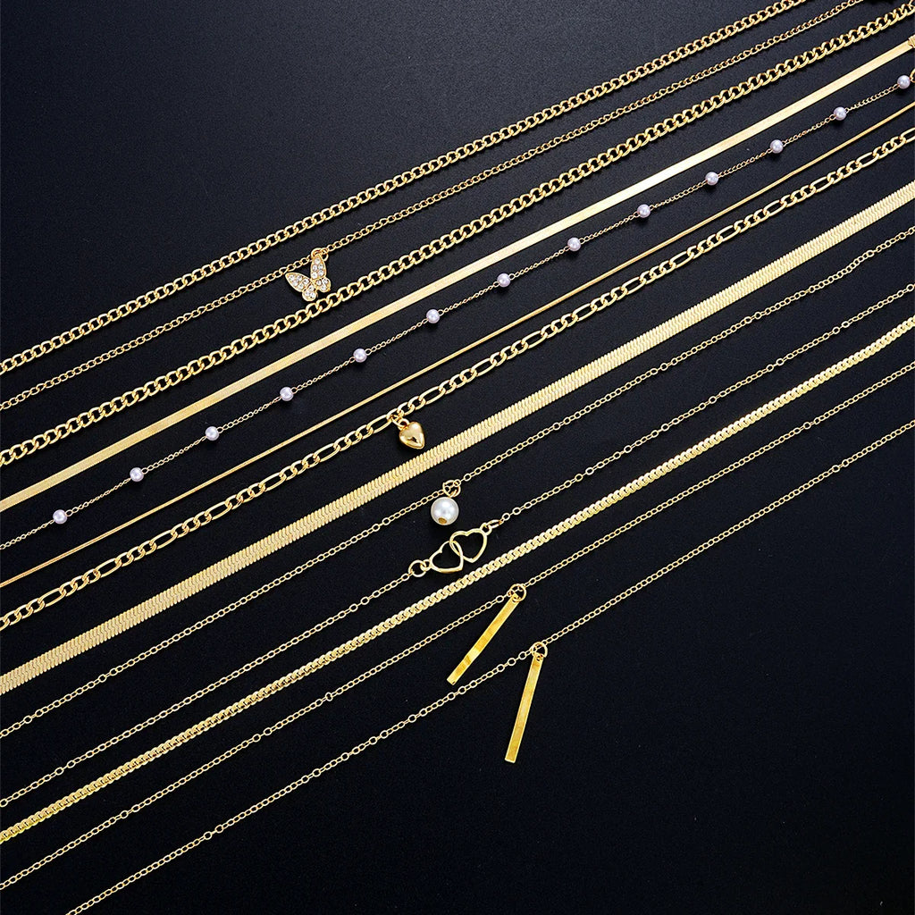 11 Pcs Simple Pearl Choker Necklaces Set for Women Fashion Layered Chain Star Cross Heart Pendant Charms Necklace Jewelry Gifts Vera Lux