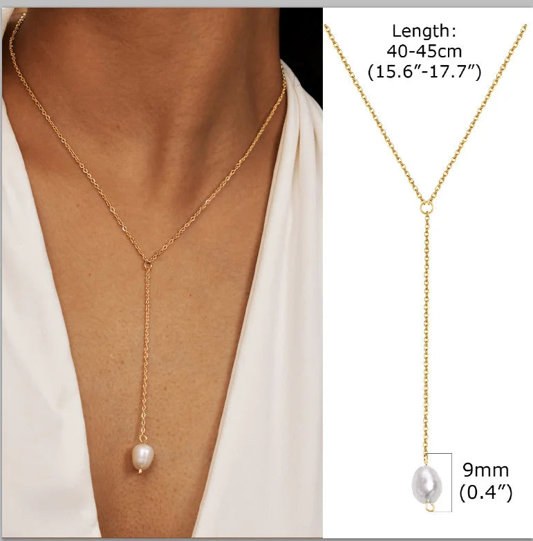 Stainless Steel Lariat Necklace Gold Plated, Dainty Long Necklace Laryered Necklaces For Women Girls, Y Shape Drop Pendant Vera Lux
