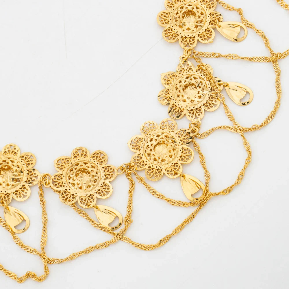 African 18k Gold Color Jewelry Set for Women Flower Design Necklace and Earrings 2Pcs Set for Weddings Party Jewelry Dubai Gift Vera Lux