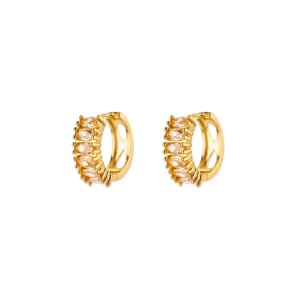 Zircon Hoop Earrings For Women Stainless Steel Gold Color Piercing Earring 2025 New Trend Fashion Wedding Couple Jewelry Gift Vera Lux
