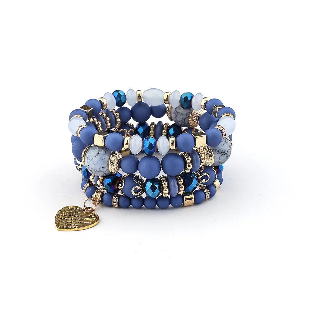 4Pcs/set Boho Ethnic Heart Beaded Bracelet Set For Women Handmade Crystal Beads Chain Bangle Female Bohemia Jewelry Gift Vera Lux