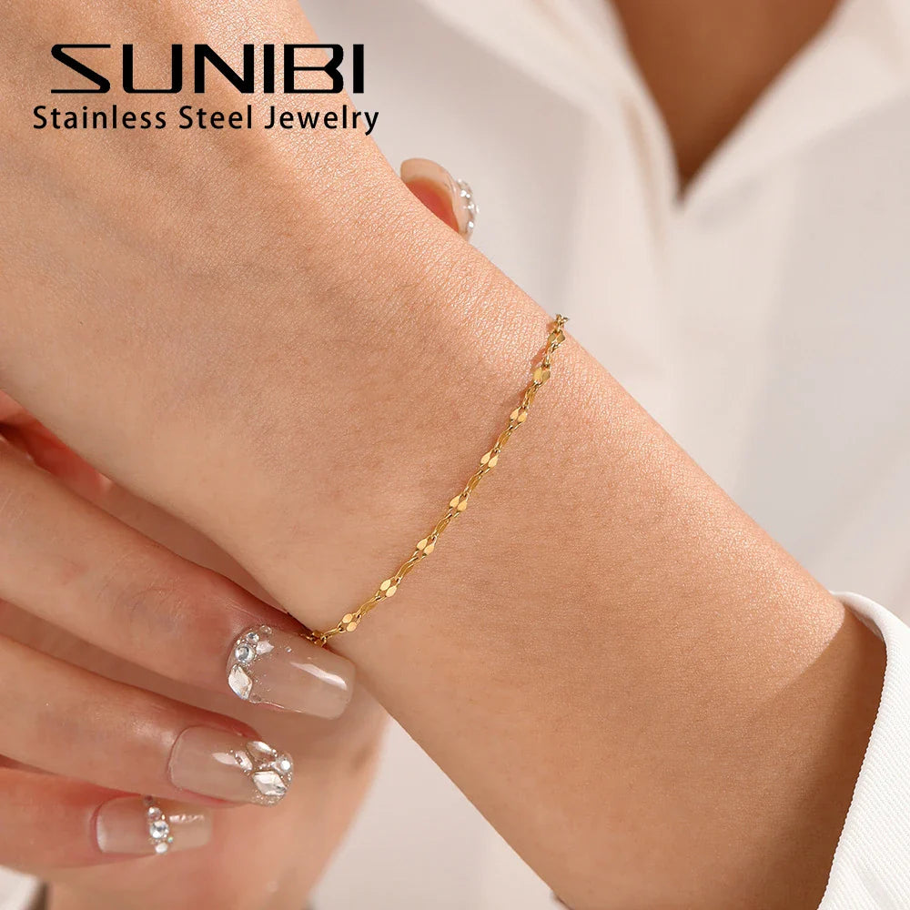 Stainless Steel Bracelet for Woman Simple Shiny Chain Bracelet with Adjustable Charm Minimalist Wedding Party Jewelry Wholesale Vera Lux