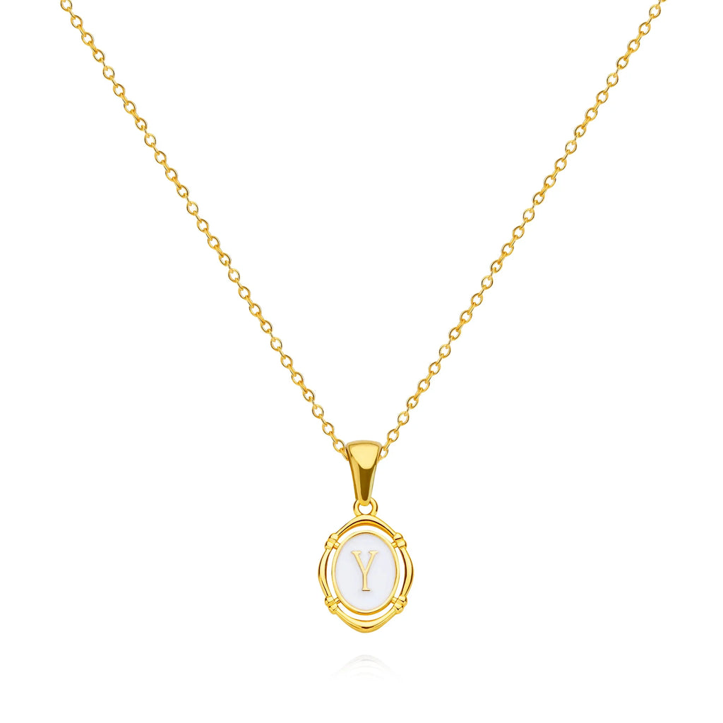 A-Z Letter Initial Enamel Necklace For Women Gold Color Stainless Steel Chain Exquisite Pendant Necklace Fashion Jewelry Gift Vera Lux