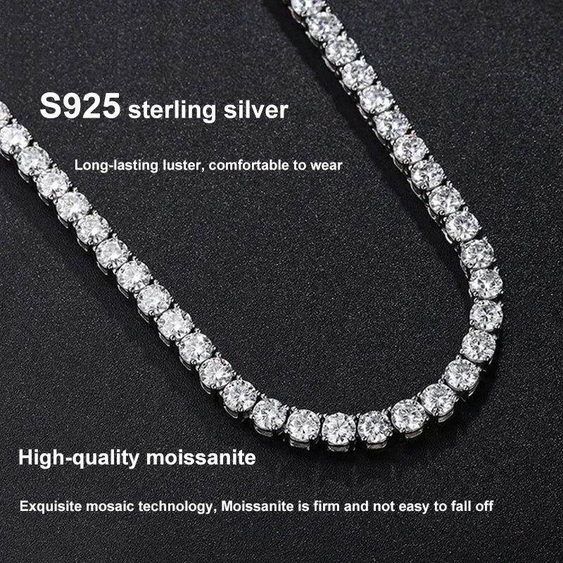 NeeTim 925 Sterling Silver Real Moissanite Tennis Necklace for Women Men Lab Diamonds Neck Chains Necklaces Party Fine Jewelry Vera Lux