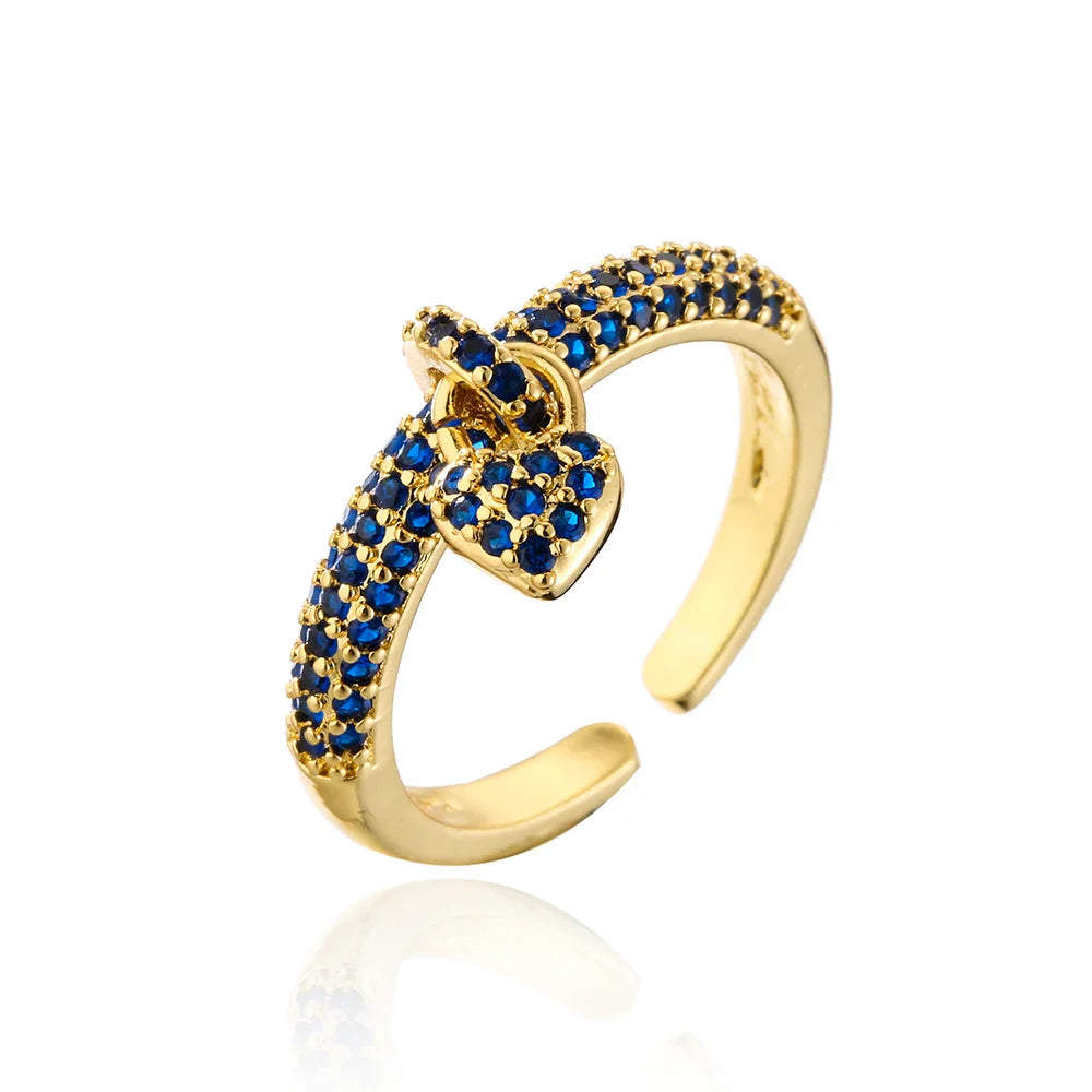 NEWBUY Fashion Colourful Cubic Zirconia Pave Setting Wedding Jewelry 2024 Trendy Gold Color Heart Charm Finger Ring For Women Vera Lux