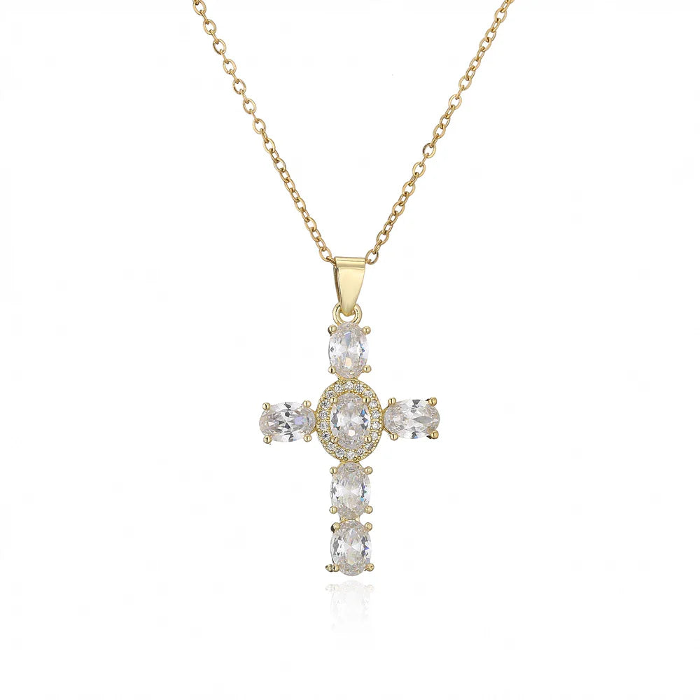 NEWBUY Classic Design Cross Pendant Necklace For Women 2026 Hot Sale Luxury AAA Cubic Zirconia Crystal Christian Jewelry Gift Vera Lux
