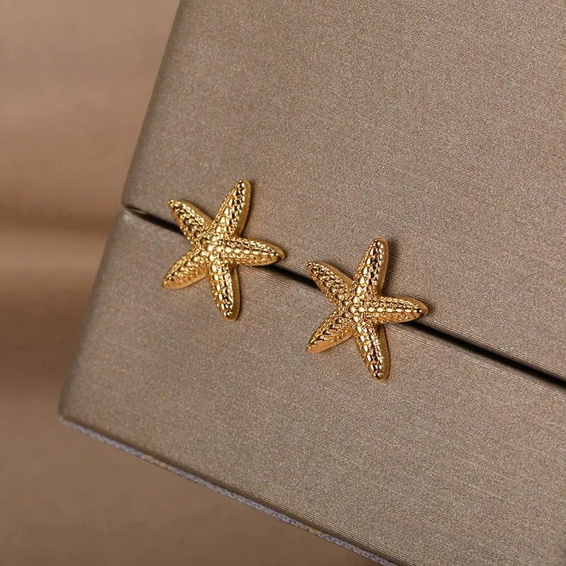 Vintage Summer Starfish Stainless Steel Stud Earrings For Women Simple Star Shell Earrings Stud Ocean Party Jewelry Gift 2025 Vera Lux
