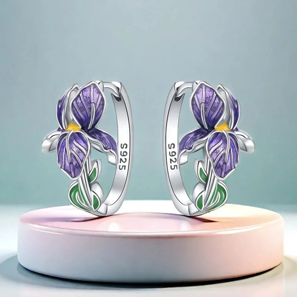 925 Sterling Silver Purple Flowers Series Earring Jewelry Versatile Hoop Earrings For Women Jewelry Fine Birthday Party Gifts Vera Lux