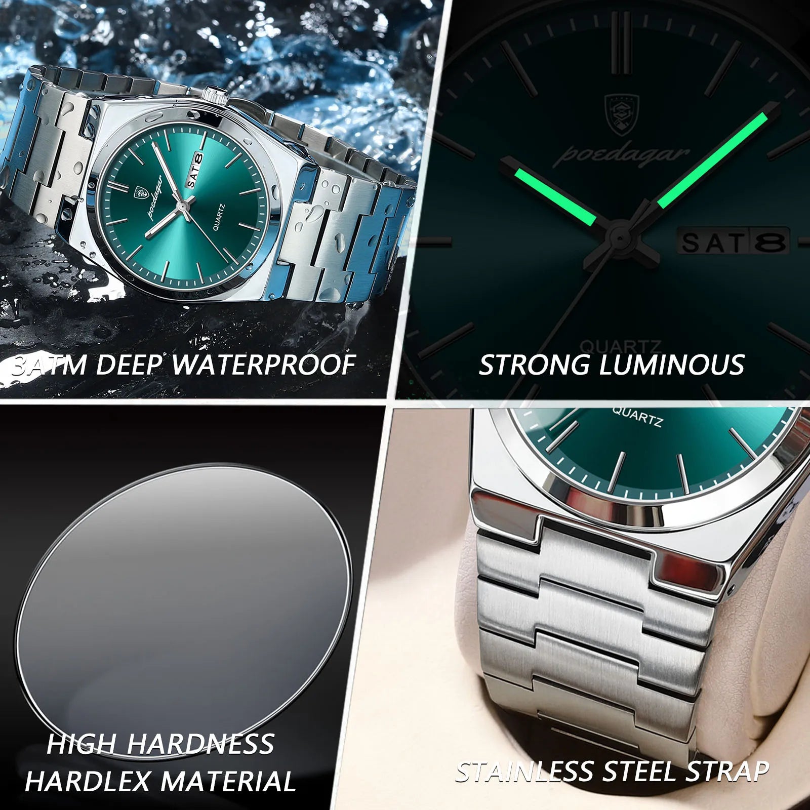 POEDAGAR Luxury Sport Quartz Man Wristwatch Waterproof Luminous Date Week Men Watches Stainless Steel Men's Watch Male Reloj+box Vera Lux