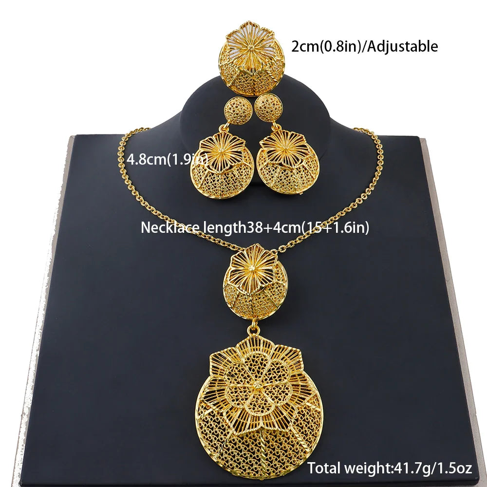 24k gold color party necklace earrings rings set luxury gold jewelry sets for woman wedding party Accessories Vera Lux