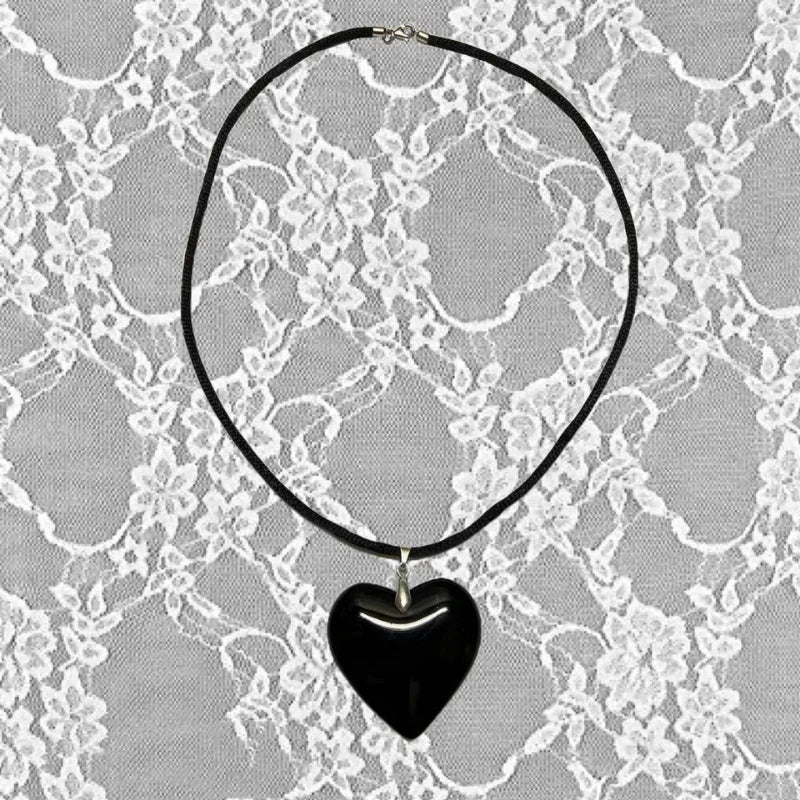 Big Red Glass Heart Pendant Black String Necklace For Women Pink Green Red AB Purple Crystal Stone Lovely Y2K Pendant Jewelry Vera Lux