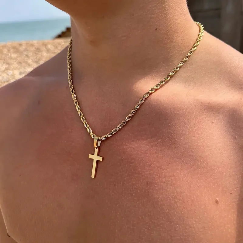 New Stainless Steel Cross Pendant Necklace for Men Women Minimalist Gold Color Jewelry Male Female Necklaces Chokers Gifts 2024 Vera Lux