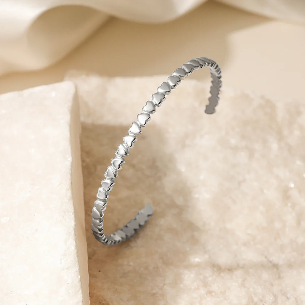 NEWBUY Hot Sale HigH Quality Gold/Silver Color Heart Bangles For Women Stainless Steel Party Jewelry Vera Lux