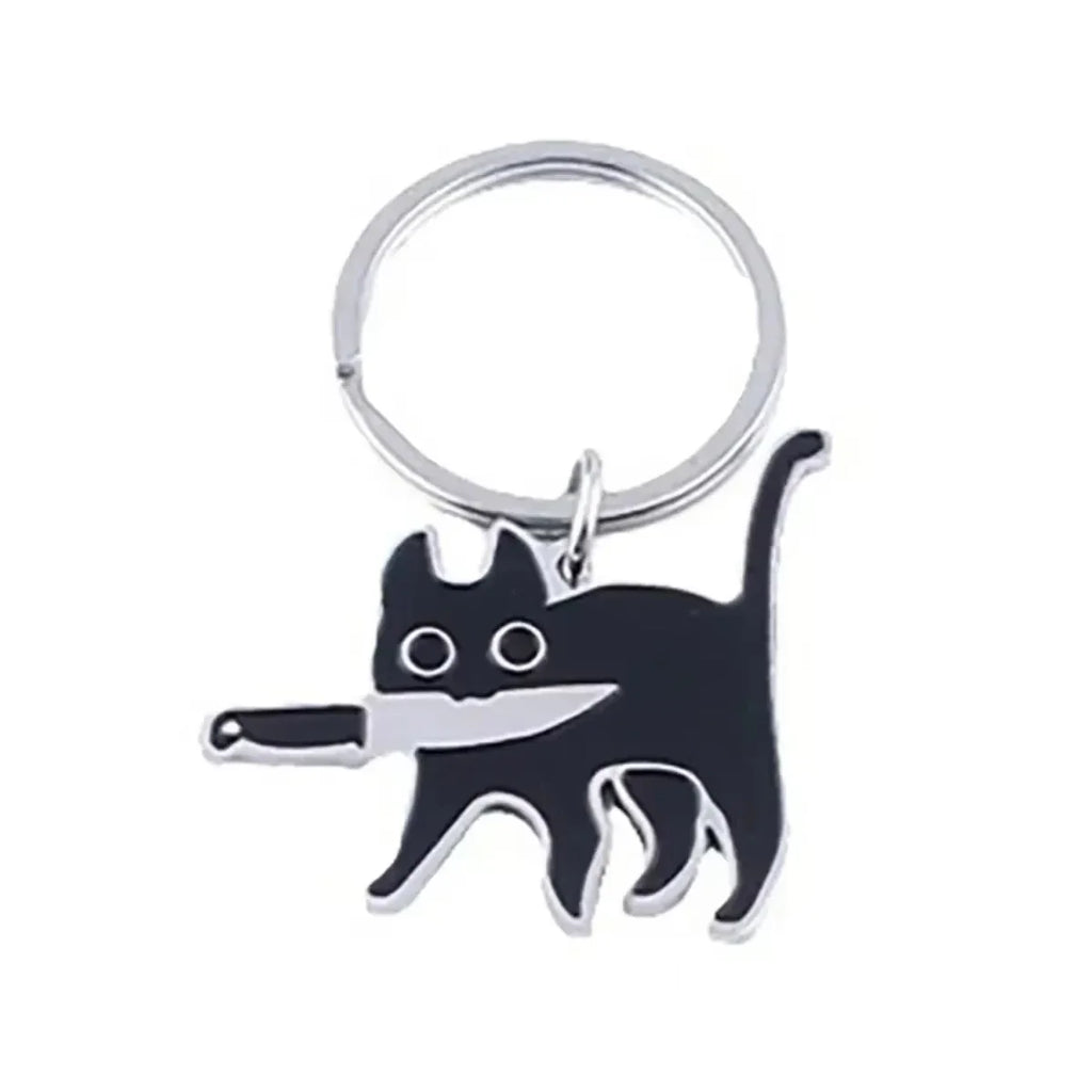 Cute Cartoon Cat Keychain - Black Kitten Knife Pendant for Keys, Bag, Jewelry - Wholesale Animal Keyring Gift Vera Lux