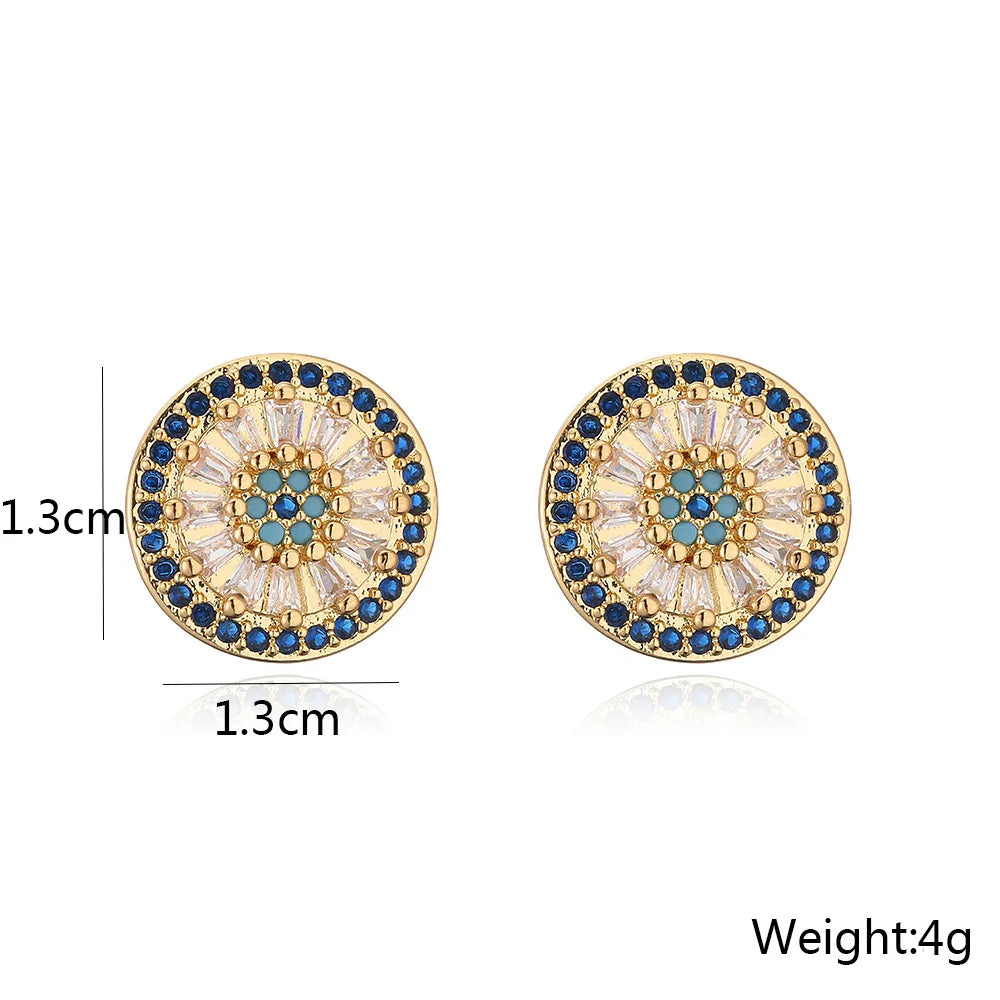 NEWBUY Luxury AAA Cubic Zirconia Pave Setting Copper Jewelry Gold Color Round Stud Earrings For Women Girl Vera Lux