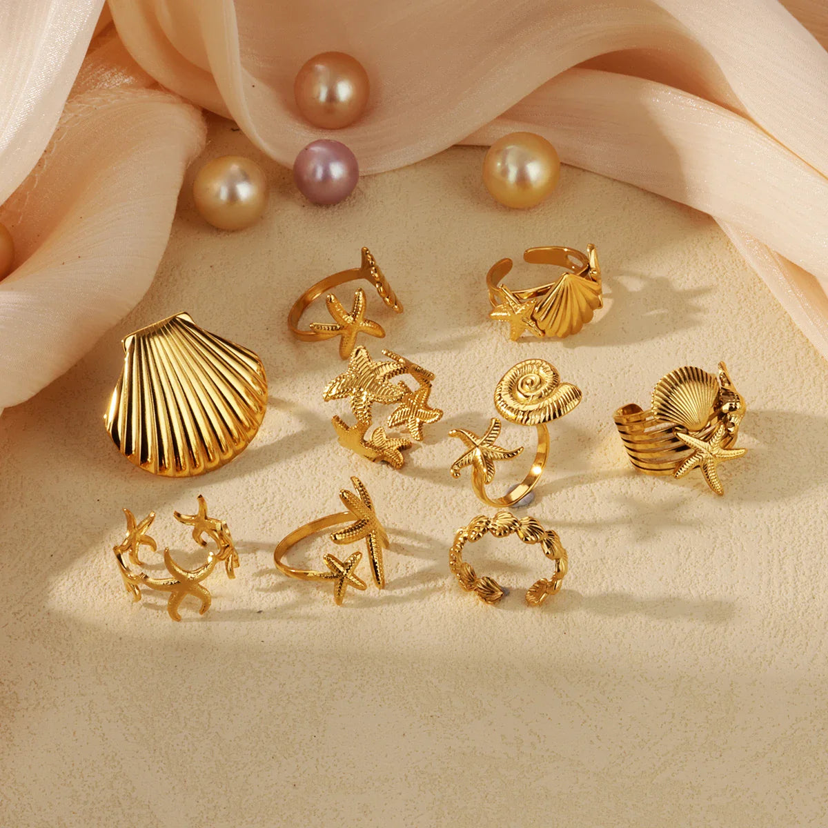 316L Stainless Steel Starfish Shell Rings for Women Gold Color Open Finger Ring Femme Trendy Summer Vacation Ocean Jewelry Gift Vera Lux