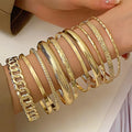 Ten Piece Set Of Stylish Bohemian Folk Retro Wide-Face Gold And Silver Color Wedding Banquet Bracelet Jewelry Vera Lux