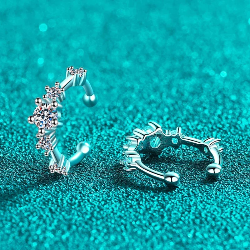 NeeTim Full Moissanite Clip Earrings Women Luxury Quality Hip Hop Party S925 Sterling Silver with White Gold Plated Hoop Earring Vera Lux